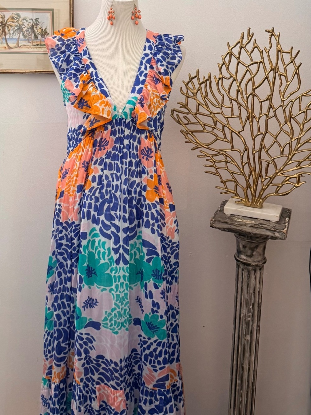 Oliphant Sun Dress, Breezy Cotton and Playful Print for Festivals SZ Small